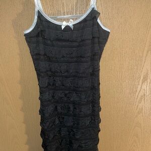 Black Ruffle Layered Tank Dress with Silver Trim